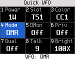 Quick settings, DMR VFO