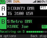 Dual watch: a call coming in on B