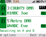Dual watch on two receivers: a call on each, light theme