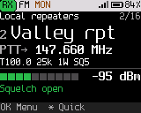 Home on FM, Monitor held: squelch open, RX