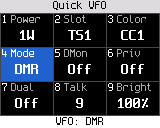Quick settings, DMR VFO