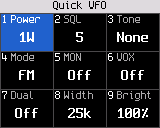 Quick settings, FM VFO