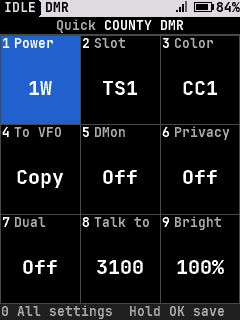 Quick settings, DMR