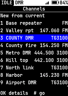 Every channel by number, high-contrast theme