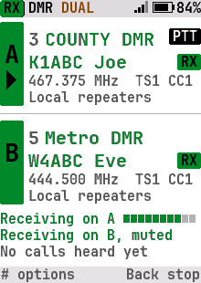 Dual watch on two receivers: a call on each, light theme