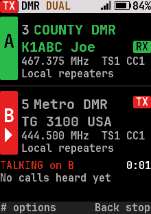 Dual watch: talking on B while a call arrives on A