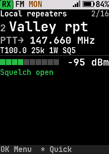 Home on FM, Monitor held: squelch open, RX
