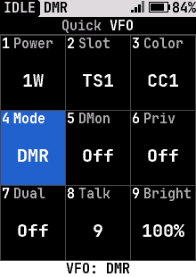 Quick settings, DMR VFO