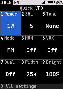 Quick settings, FM VFO