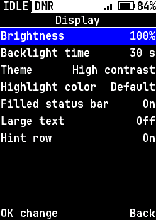 Display settings, high-contrast theme